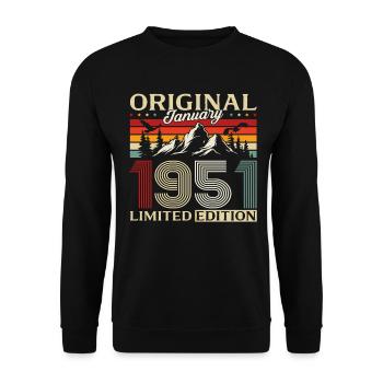 75th Birthday Original January Born 1951 - Unisex Sweatshirt - black - Front - Alina (178cm) & Michal (187cm)