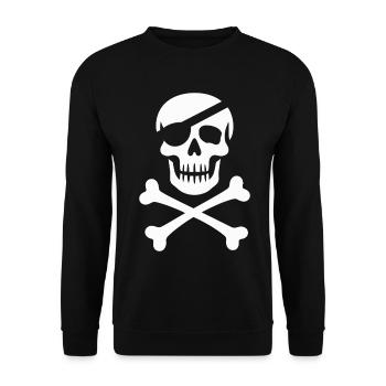 Klassischer Jolly Roger Piraten Totenkopf - Unisex Pullover - Schwarz - Vorne - Alina (178cm) & Michal (187cm)