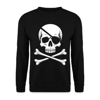 Klassischer Jolly Roger Piraten Totenkopf - Unisex Pullover - Schwarz - Vorne - Alina (178cm) & Michal (187cm)