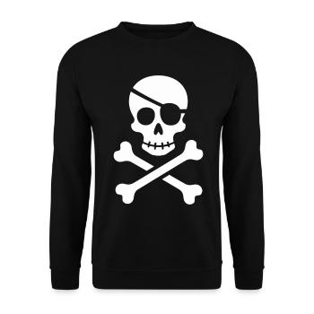 Klassischer Jolly Roger Piraten Totenkopf - Unisex Pullover - Schwarz - Vorne - Alina (178cm) & Michal (187cm)
