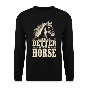La vie est meilleure avec une déclaration de Horse Reiter - Sweat-shirt Unisexe - noir - Devant - Alina (178cm) & Michal (187cm)
