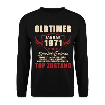 55th Birthday Gift Classic Car January 1971 - Unisex Sweatshirt - black - Front - Alina (178cm) & Michal (187cm)