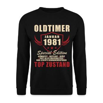 45th Birthday Gift Classic Car January 1981 - Unisex Sweatshirt - black - Front - Alina (178cm) & Michal (187cm)