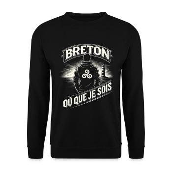 Breton, wo immer ich bin, Brittany Triskel - Unisex Pullover - Schwarz - Vorne - Alina (178cm) & Michal (187cm)
