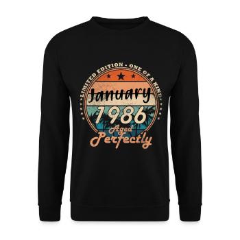 Cadeau d’anniversaire rétro vintage de janvier 1986 - Sweat-shirt Unisexe - noir - Devant - Alina (178cm) & Michal (187cm)