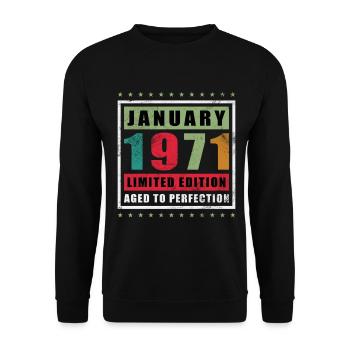 Janvier 1971 Édition limitée vieillie à la perfection - Sweat-shirt Unisexe - noir - Devant - Alina (178cm) & Michal (187cm)