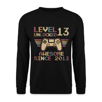 13th Birthday Boys Gamer Level 13 Unlocked - Unisex Sweatshirt - black - Front - Alina (178cm) & Michal (187cm)