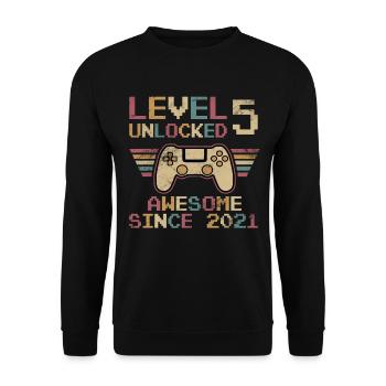 5th Birthday 5 Years Level 5 Birthday Gift - Unisex Sweatshirt - black - Front - Alina (178cm) & Michal (187cm)