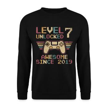 7th Birthday Level Unlocked - Unisex Sweatshirt - black - Front - Alina (178cm) & Michal (187cm)