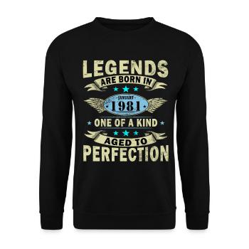 January 1981 birthday January 1981 January - Unisex Sweatshirt - black - Front - Alina (178cm) & Michal (187cm)