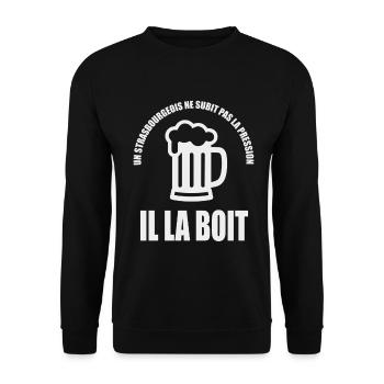 Un Strasbourgeois ne subit pas la pression il la b - Sweat-shirt Unisexe - noir - Devant - Alina (178cm) & Michal (187cm)
