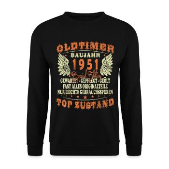 Year 1951 Vintage Birthday Saying 75 Years - Unisex Sweatshirt - black - Front - Alina (178cm) & Michal (187cm)
