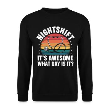 Nachtdienst Retro Stethoskop - Unisex Pullover - Schwarz - Vorne - Alina (178cm) & Michal (187cm)
