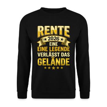 Rente 2026: Legende verlässt Gelände - Unisex Pullover - Schwarz - Vorne - Alina (178cm) & Michal (187cm)