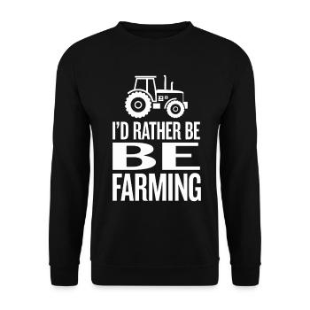 Traktor Fan Spruch I'D RATHER BE FARMING - Unisex Pullover - Schwarz - Vorne - Alina (178cm) & Michal (187cm)