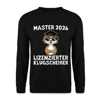 Abschlussprüfung 2026 Mastertitel Geschenkidee - Unisex Pullover - Schwarz - Vorne - Alina (178cm) & Michal (187cm)