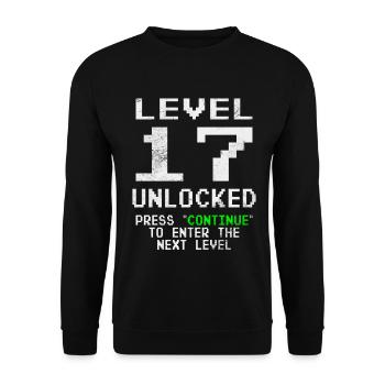 Level Unlocked Gamer Geburtstag 17 Jahre - Unisex Pullover - Schwarz - Vorne - Alina (178cm) & Michal (187cm)
