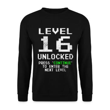 Level Unlocked Gamer Geburtstag 16 Jahre - Unisex Pullover - Schwarz - Vorne - Alina (178cm) & Michal (187cm)