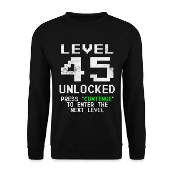 Level 45 unlocked - Gamer - Geburtstag - Geschenk - Unisex Pullover - Schwarz - Vorne - Alina (178cm) & Michal (187cm)