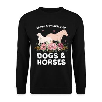 Hunde und Pferde mit Blumenkranz - Unisex Pullover - Schwarz - Vorne - Alina (178cm) & Michal (187cm)