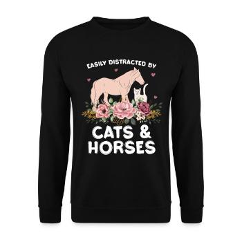 Katzen & Pferde im Blumenarrangement - Unisex Pullover - Schwarz - Vorne - Alina (178cm) & Michal (187cm)