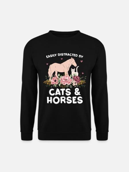 Katzen & Pferde im Blumenarrangement - Unisex Pullover - Schwarz