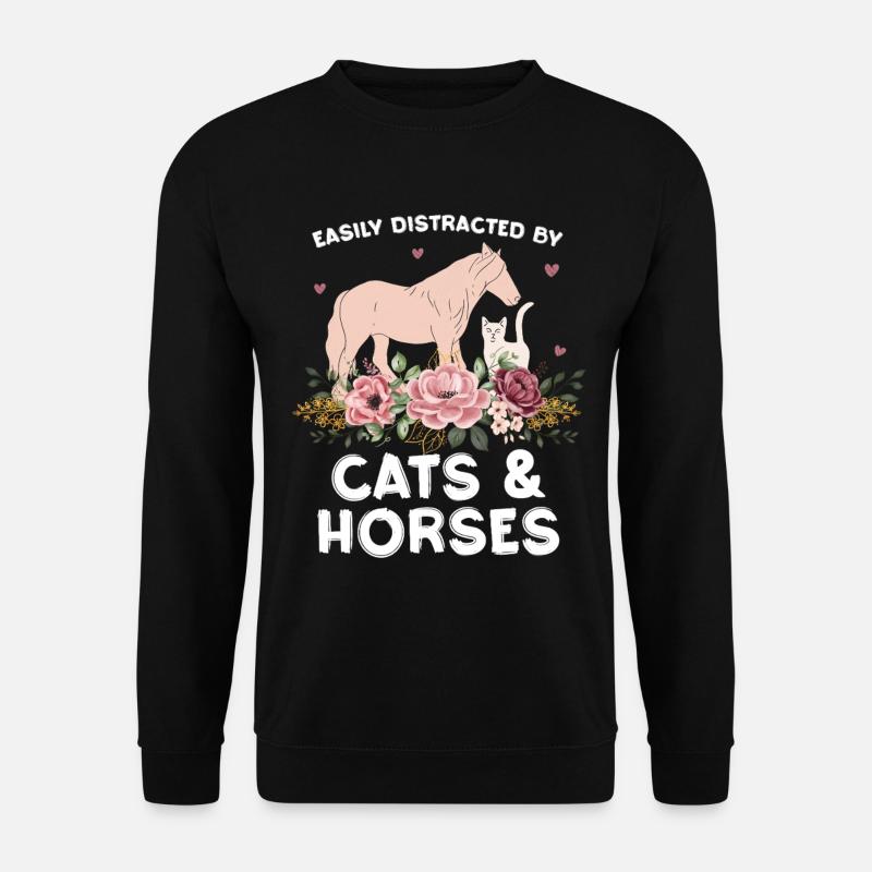 Katzen & Pferde im Blumenarrangement - Unisex Pullover - Schwarz
