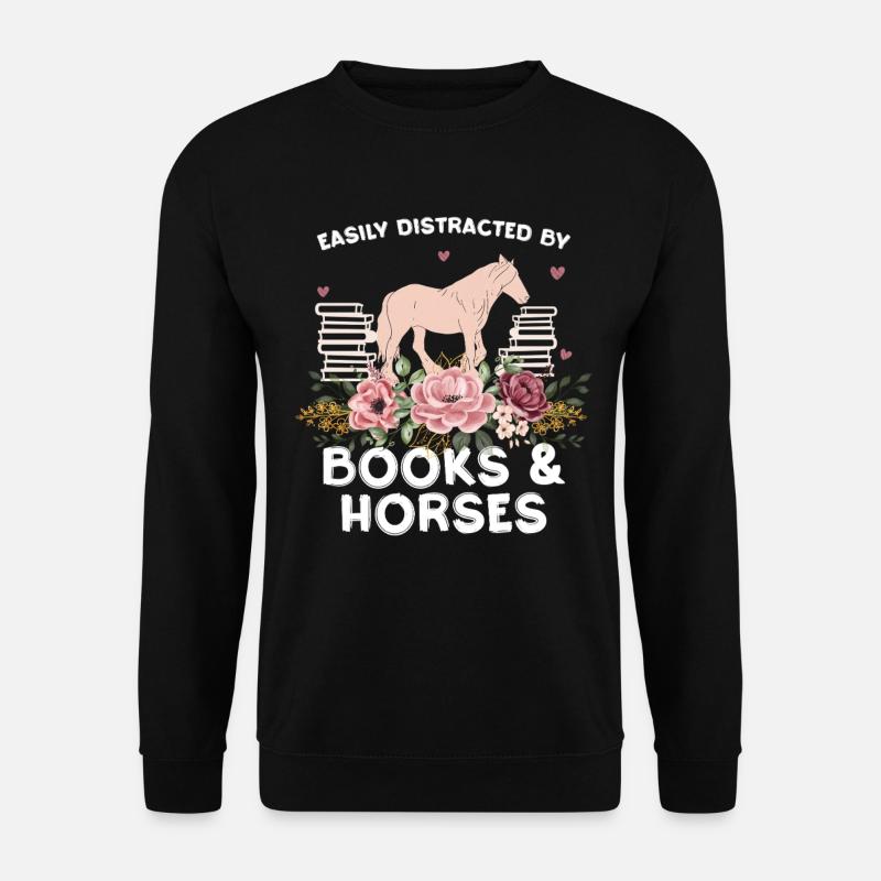 Pferd & Blumen: Bücherliebe - Unisex Pullover - Schwarz