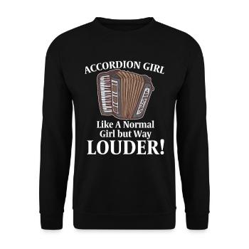 Akkordeonmädchen wie ein normales Mädchen, aber viel lauter - Unisex Pullover - Schwarz - Vorne - Alina (178cm) & Michal (187cm)