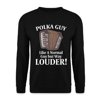 Polka-Typ wie ein normaler Typ, aber viel lauter - Unisex Pullover - Schwarz - Vorne - Alina (178cm) & Michal (187cm)