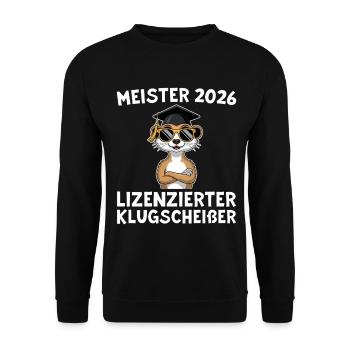 Examen de master réussi en 2026 : Maître de Suricate - Sweat-shirt Unisexe - noir - Devant - Alina (178cm) & Michal (187cm)