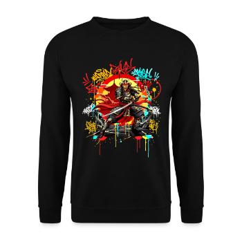 Urban Samurai Streetart Graffiti Japan Style - Unisex Pullover - Schwarz - Vorne - Alina (178cm) & Michal (187cm)
