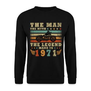 55. Geburtstag Jahrgang 1971 Motorradfahrer Biker - Unisex Pullover - Schwarz - Vorne - Alina (178cm) & Michal (187cm)