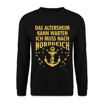Opa ALTERSHEIM KANN WARTEN MUSS NACH NORDDEICH - Unisex Pullover - Schwarz - Vorne - Alina (178cm) & Michal (187cm)