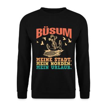 Büsumer BÜSUM MEINE STADT MEIN NORDEN Lustig - Unisex Pullover - Schwarz - Vorne - Alina (178cm) & Michal (187cm)