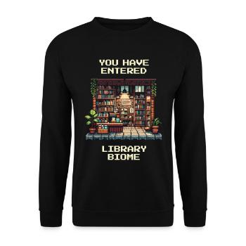 Entering the Library Biome | Library Reading Books - Unisex Sweatshirt - black - Front - Alina (178cm) & Michal (187cm)