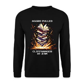 Aggro gezogen | Cliffhanger Lesen Nachteule - Unisex Pullover - Schwarz - Vorne - Alina (178cm) & Michal (187cm)