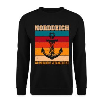 NORDDEICH WO MEIN HERZ VERANKERT IST Lustig - Unisex Pullover - Schwarz - Vorne - Alina (178cm) & Michal (187cm)