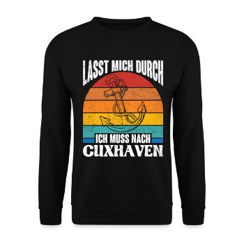 Cuxhavener LASST MICH DURCH MUSS NACH CUXHAVEN - Unisex Pullover - Schwarz - Vorne - Alina (178cm) & Michal (187cm)
