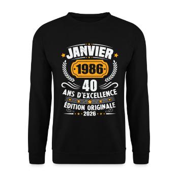 Vintage Januar 1986 40-jähriges Jubiläumsgeschenk - Unisex Pullover - Schwarz - Vorne - Alina (178cm) & Michal (187cm)