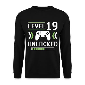 19th Birthday Level 19 unlocked - Unisex Sweatshirt - black - Front - Alina (178cm) & Michal (187cm)