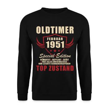 Février 1951 Voiture classique d’anniversaire 1951 - Sweat-shirt Unisexe - noir - Devant - Alina (178cm) & Michal (187cm)