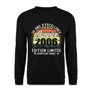 Janvier 2006 Vintage Cadeau Anniversaire 20 Ans - Unisex Sweatshirt - black - Front - Alina (178cm) & Michal (187cm)