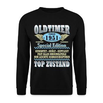 Voiture ancienne construite en 1951 Born Vintage Birthday - Sweat-shirt Unisexe - noir - Devant - Alina (178cm) & Michal (187cm)
