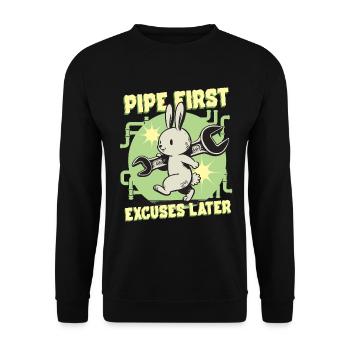Pipelayer Pipe Builder Pipe First - Unisex Sweatshirt - black - Front - Alina (178cm) & Michal (187cm)