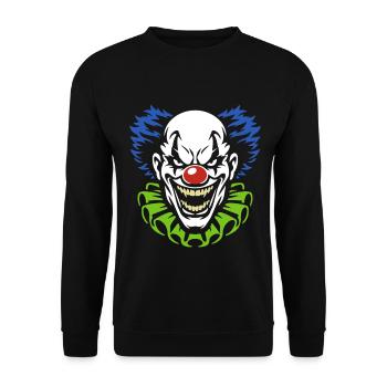 Dämonischer Clown mit grimmigem Grinsen Kostüm - Unisex Pullover - Schwarz - Vorne - Alina (178cm) & Michal (187cm)