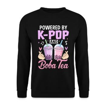 Powered By K Pop And Boba Tea - Unisex Sweatshirt - black - Front - Alina (178cm) & Michal (187cm)