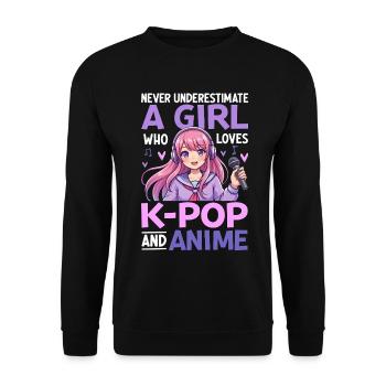 Ne sous-estimez jamais la fille qui adore la K Pop et l’Anime - Sweat-shirt Unisexe - noir - Devant - Alina (178cm) & Michal (187cm)