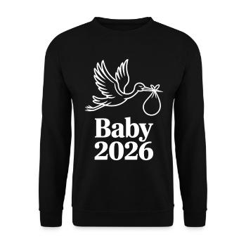 Baby 2026 Storch Geburt Verkündung - Unisex Pullover - Schwarz - Vorne - Alina (178cm) & Michal (187cm)