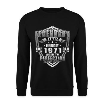 Born in February 1971 vintage 1971 Birthday - Unisex Sweatshirt - black - Front - Alina (178cm) & Michal (187cm)